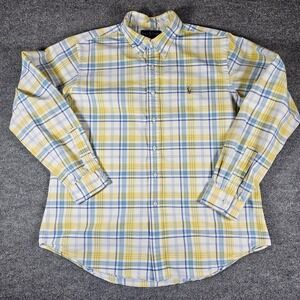 Ralph Lauren Mens XL Custom Fit Plaid Button Down Shirt Yellow Blue Long Sleeve